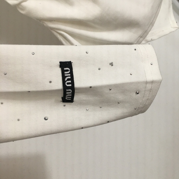 Miu miu long sleeved white T-shirt with diamonds - Picture 3 of 7